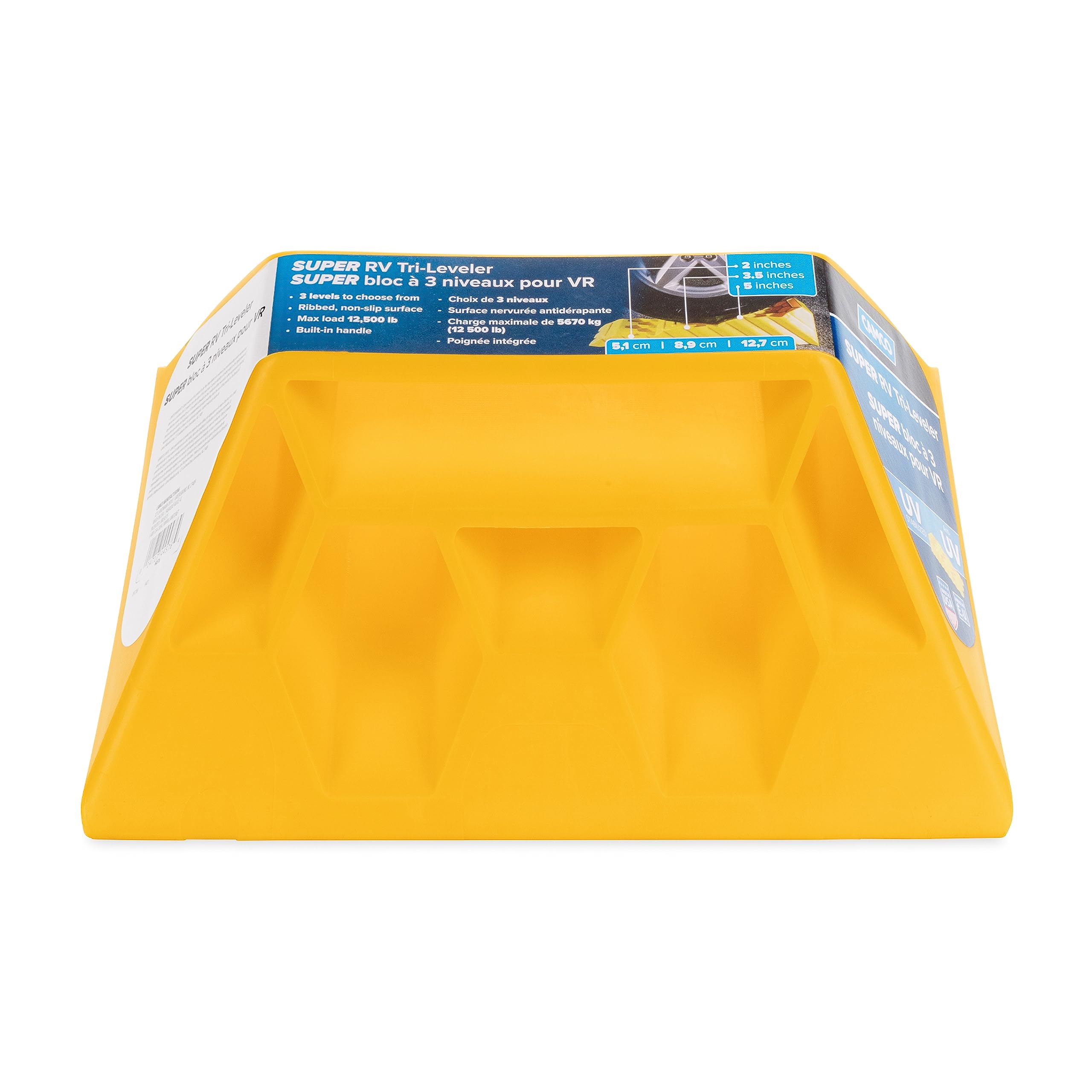 Camco RV Super Tri-Leveler - 3 Height Settings (2", 3.5", 5"), 10,000 Lb Capacity, Yellow