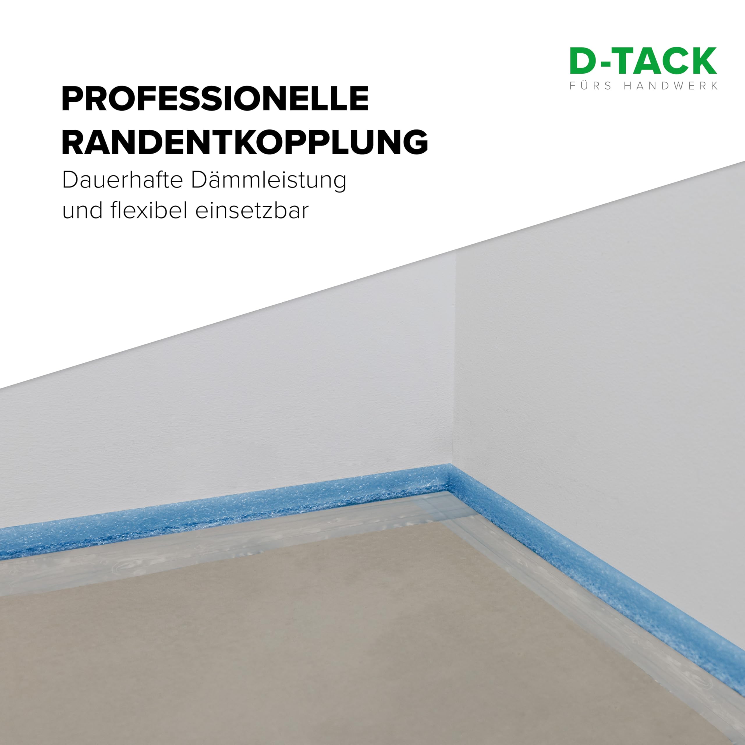 D-TACK Randdämmstreifen Folie | 8 x 100 mm | 50 m Rolle | Dämmstreifen für Estrich & Fußbodenheizung | Dehnfugenband & Trennstreifen für Boden- & Wandanschluss