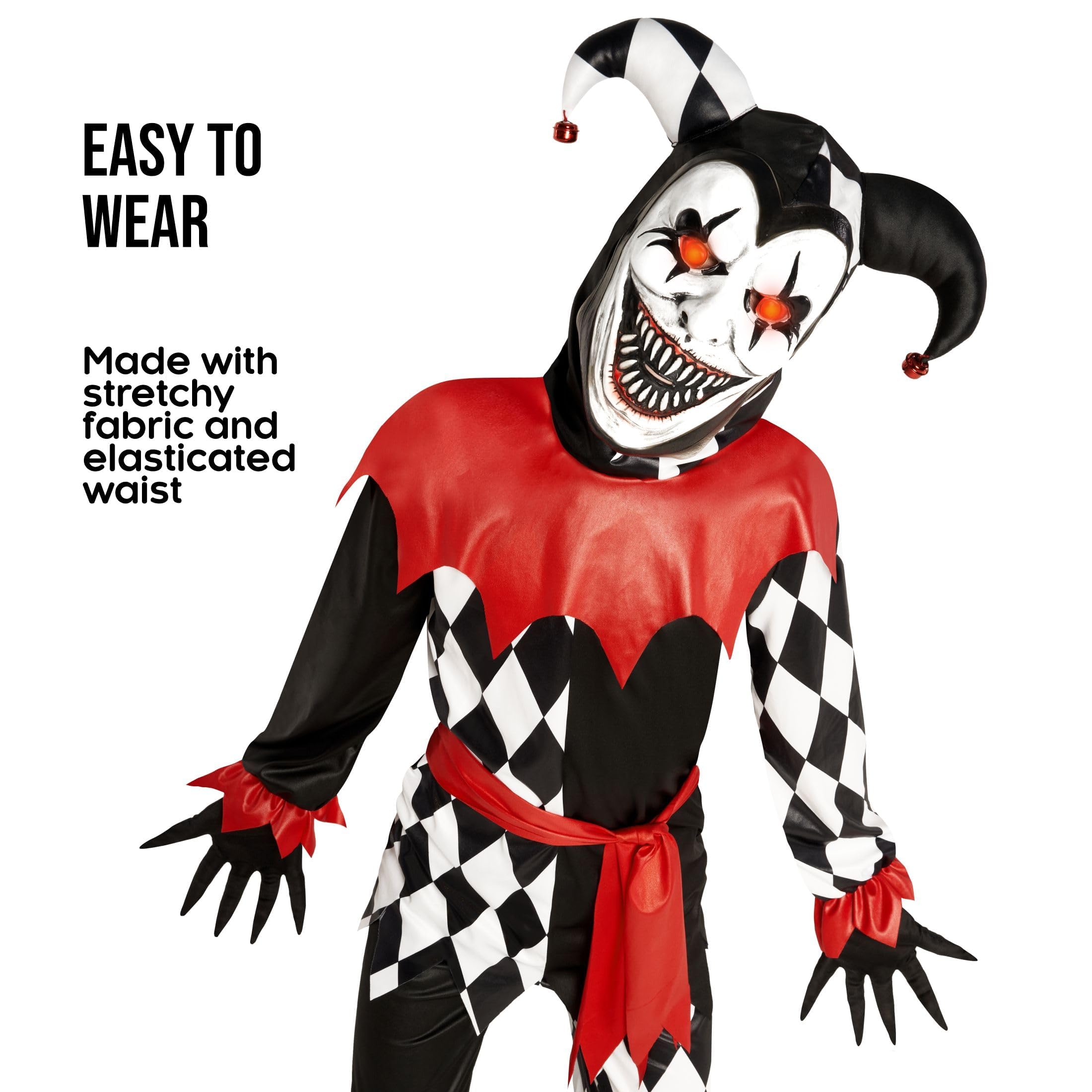 Morph Strój Złowrogiego Błazna dla Dzieci - Świecąca Maska LED z Czerwonymi Oczami na Halloween
