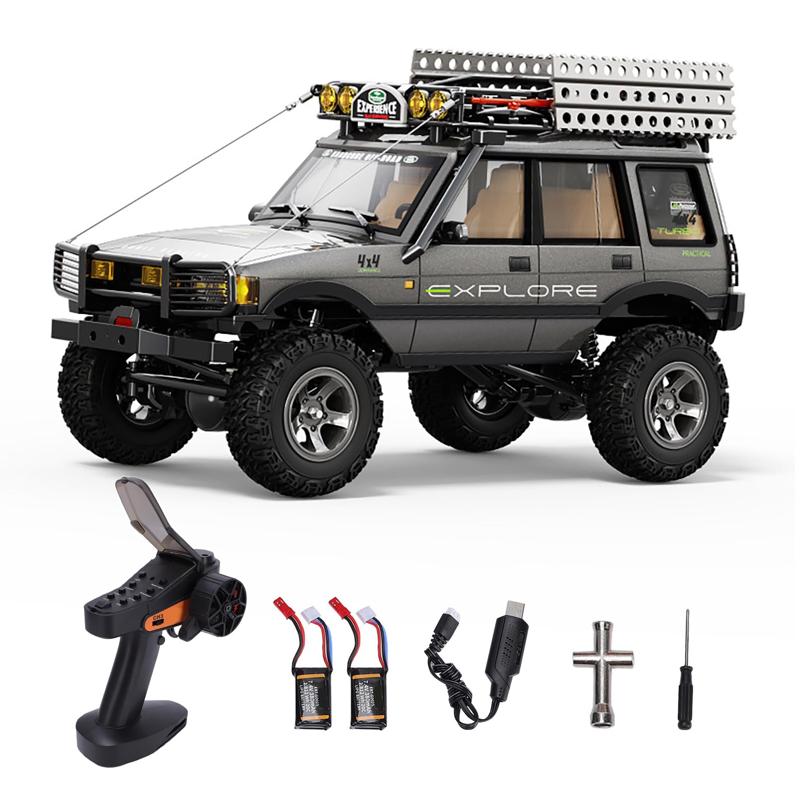 Hylukon 1/18 Scale RC Crawler, 2.4GHz Full Proportional Remote Control Off-Road Car, 4WD RC Rock Truck Simulation Off-Road Climbing Vehicle Dual Speed Model Car for Adults (Grey)