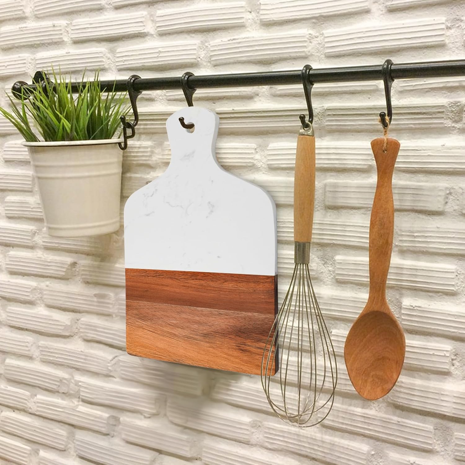 Coloch Marble and Acacia Wood Cutting Board, Charcuterie Chopping Board with Handle, Decorative Serving Board for Cheese, Steak, Bread, Fruit (white) - Image 8