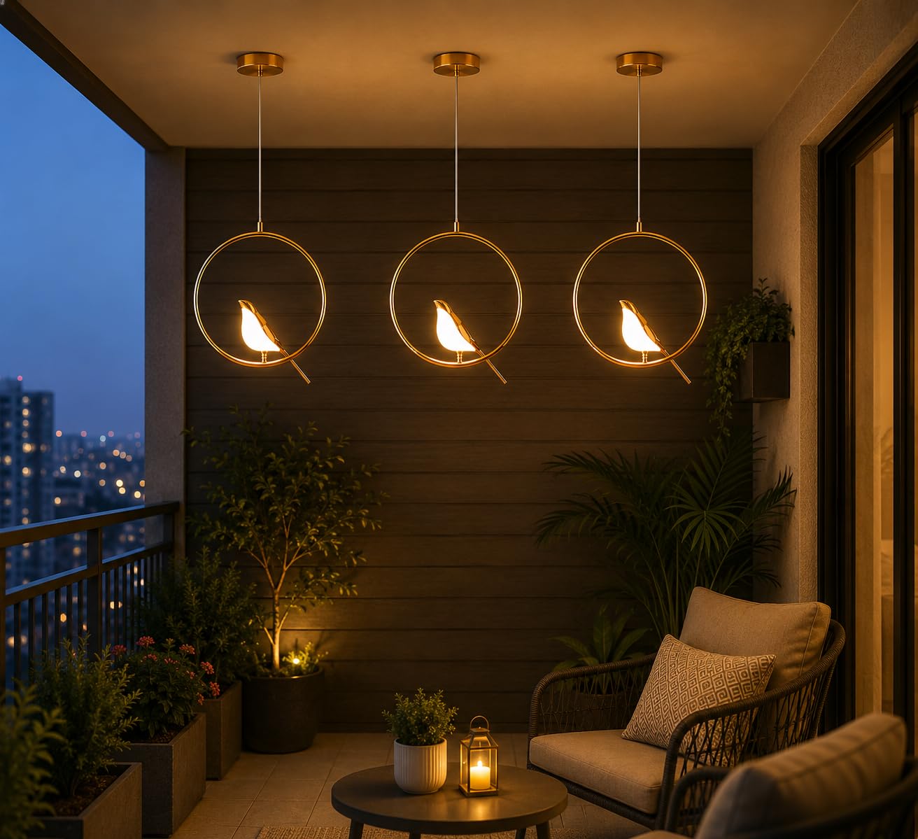 Golden Bird 3 Light Led Hanging Light for Living Room/Modern Style Pendant Lamps for Bedroom/Led Ceiling Lights for Home Decoration(Pack of 3)-image-18