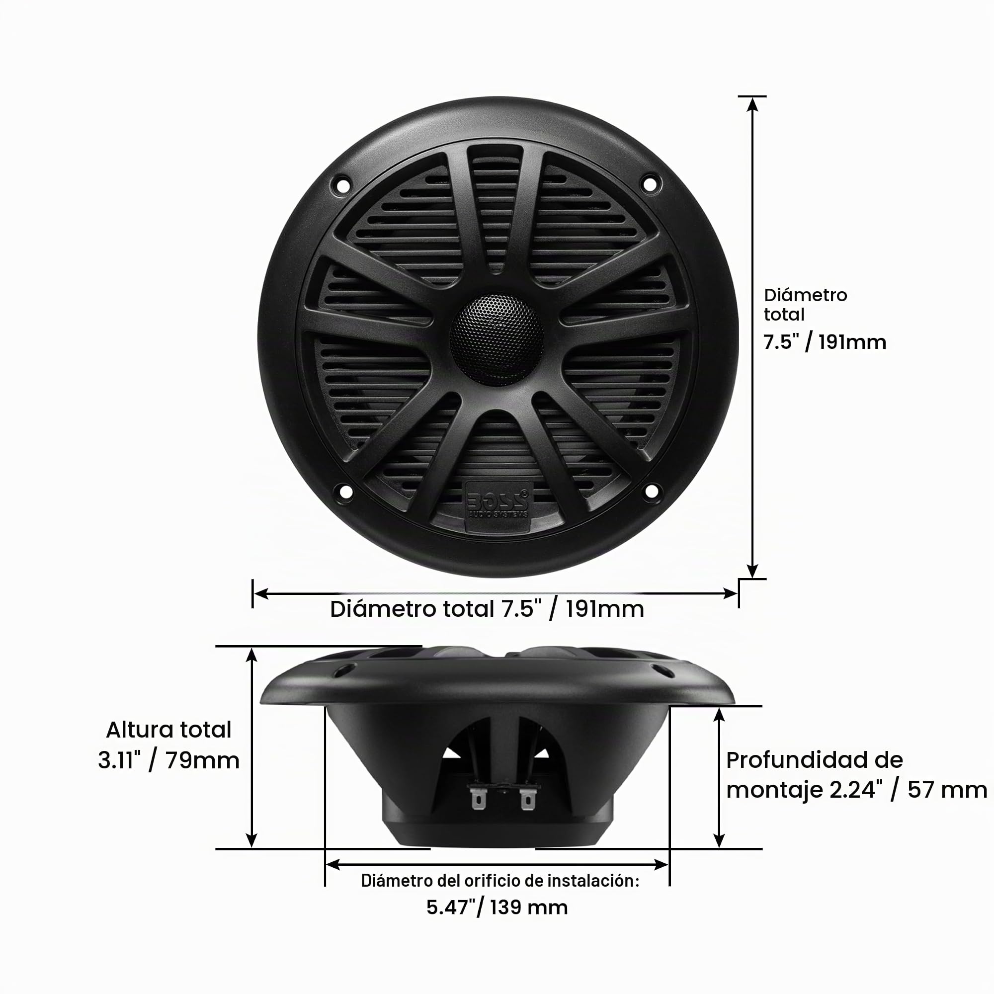 Kit De 2 Altavoces Marinos Boss Audio MR60B – 6.5″ 2 Vías, 100W RMS, Impermeables, Para Barcos, Piscinas O Exteriores + 5 Pegatinas Gratis
