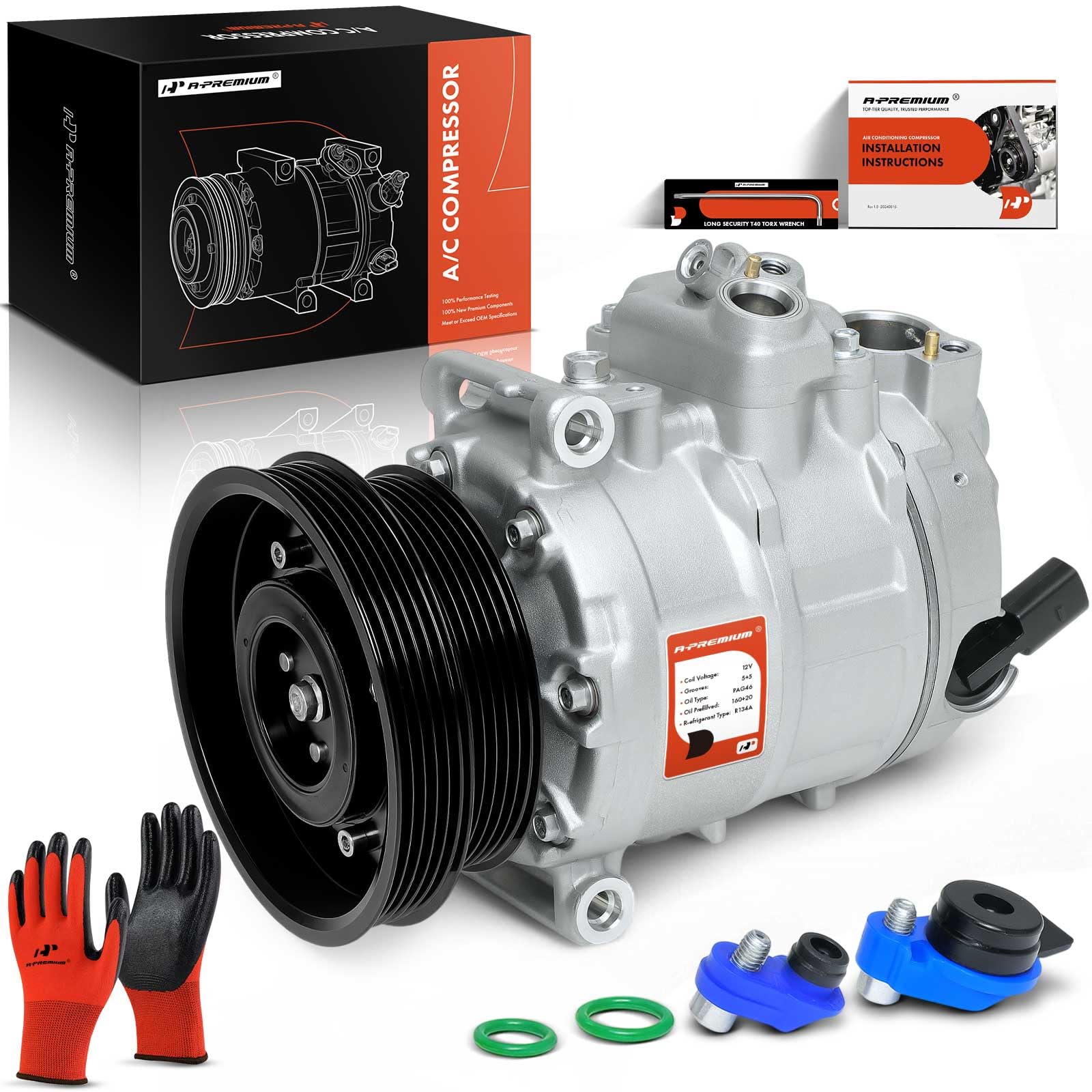 A-Premium Air Conditioner AC Compressor with Clutch Compatible with Volkswagen Jetta 2005-2014, Passat 2012-2014, Golf Beetle Cabrio R32 Rabbit & Audi TT RS Quattro