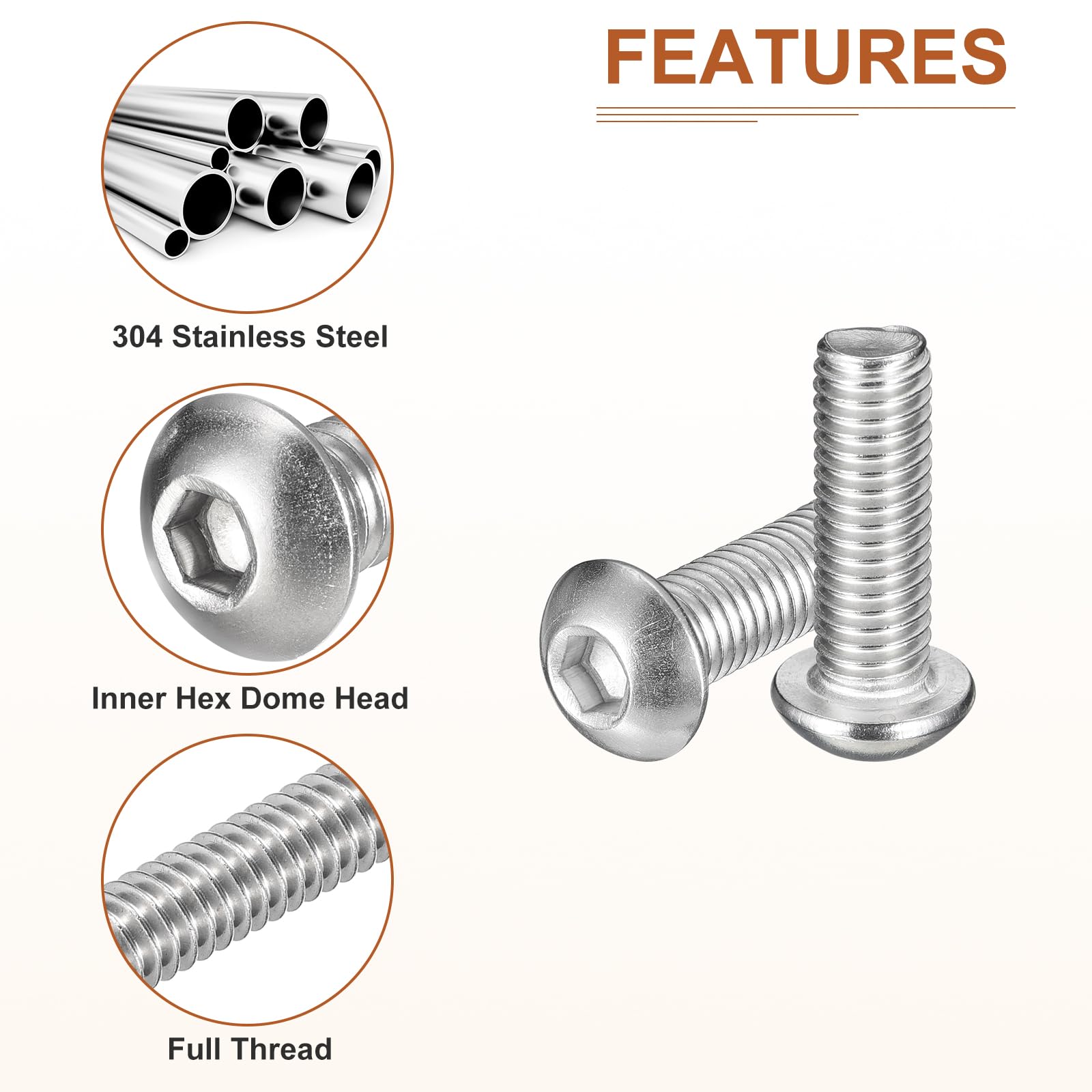 DTGN M8-1.25x25mm Button Head Socket Cap Screws, 10Pack, Good for Machine, 304 Stainless Steel 18/8 - Image 4