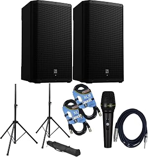 (2) Electro-Voice ZLX-15P-G2 15″ 1000W Powered Speaker, (2) Speaker Stands, (2) XLR Cable, PSG Audio C350 Bundle