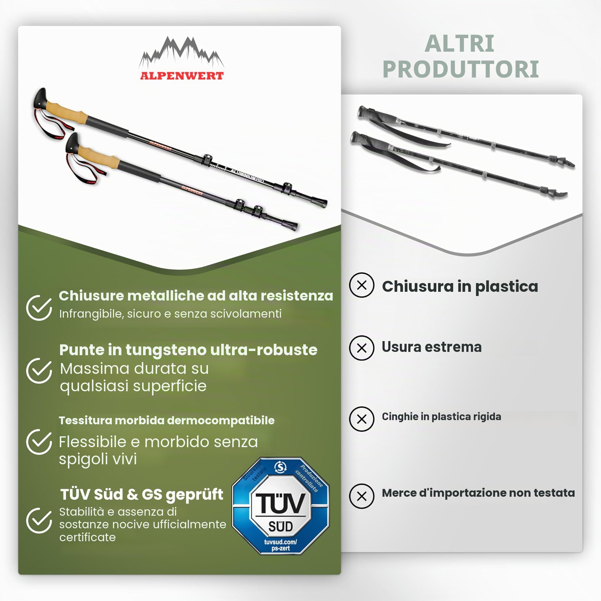 ALPENWERT Bastoni da trekking [carbonio o alluminio] Bastoni da passeggio per uomo e donna – Bastoni da trekking telescopici con manico in sughero per escursioni, nordic walking e sci alpinismo