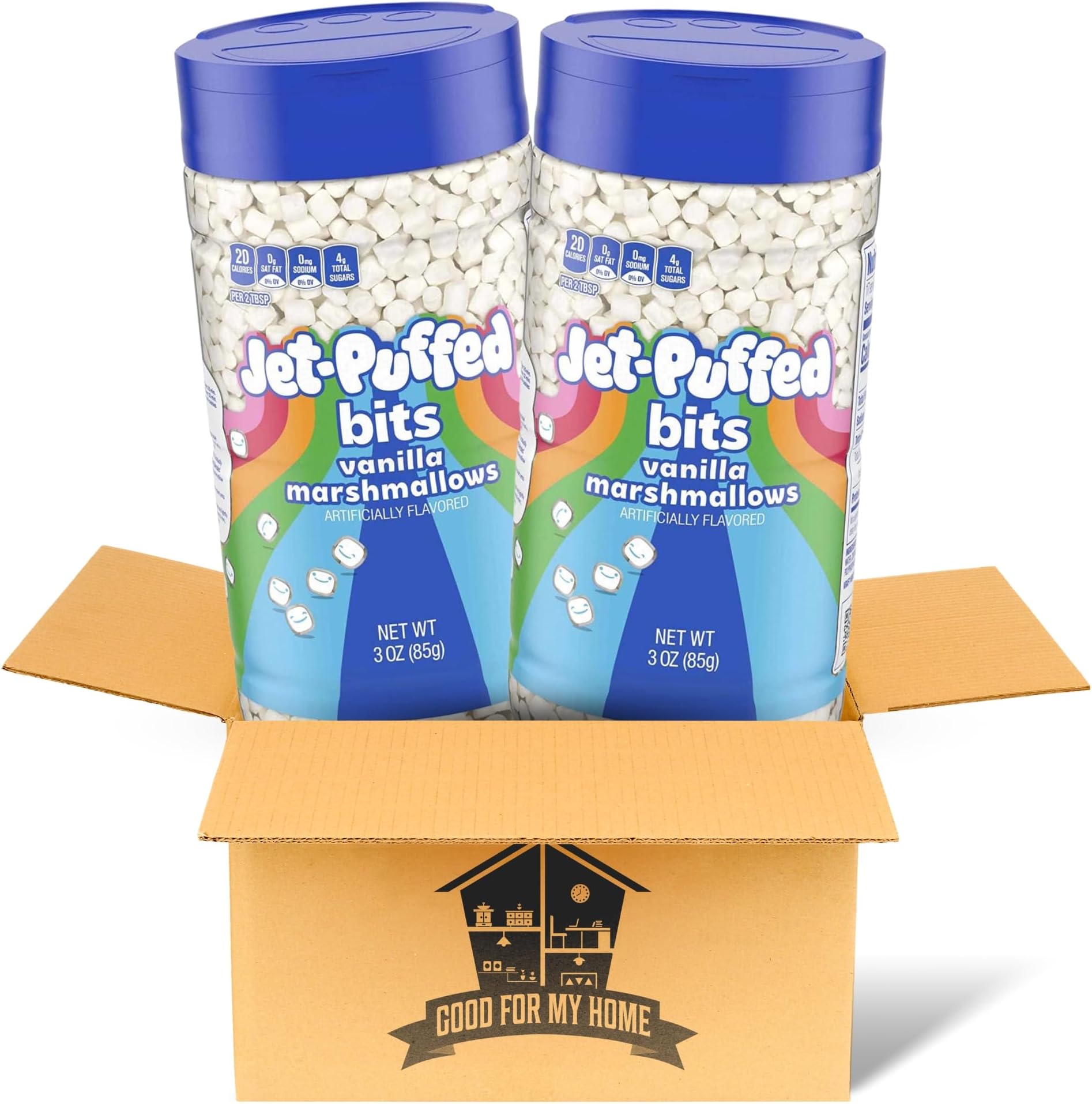 Vanilla Marshmallow Puffed Bundle. Includes Two 3 Oz each of Vanilla Flavored Marshmallow Bits. For Hot Cocoa Toppings, Cookies, Ice Cream Toppings, and More! Comes with a Good For My Home Box!
