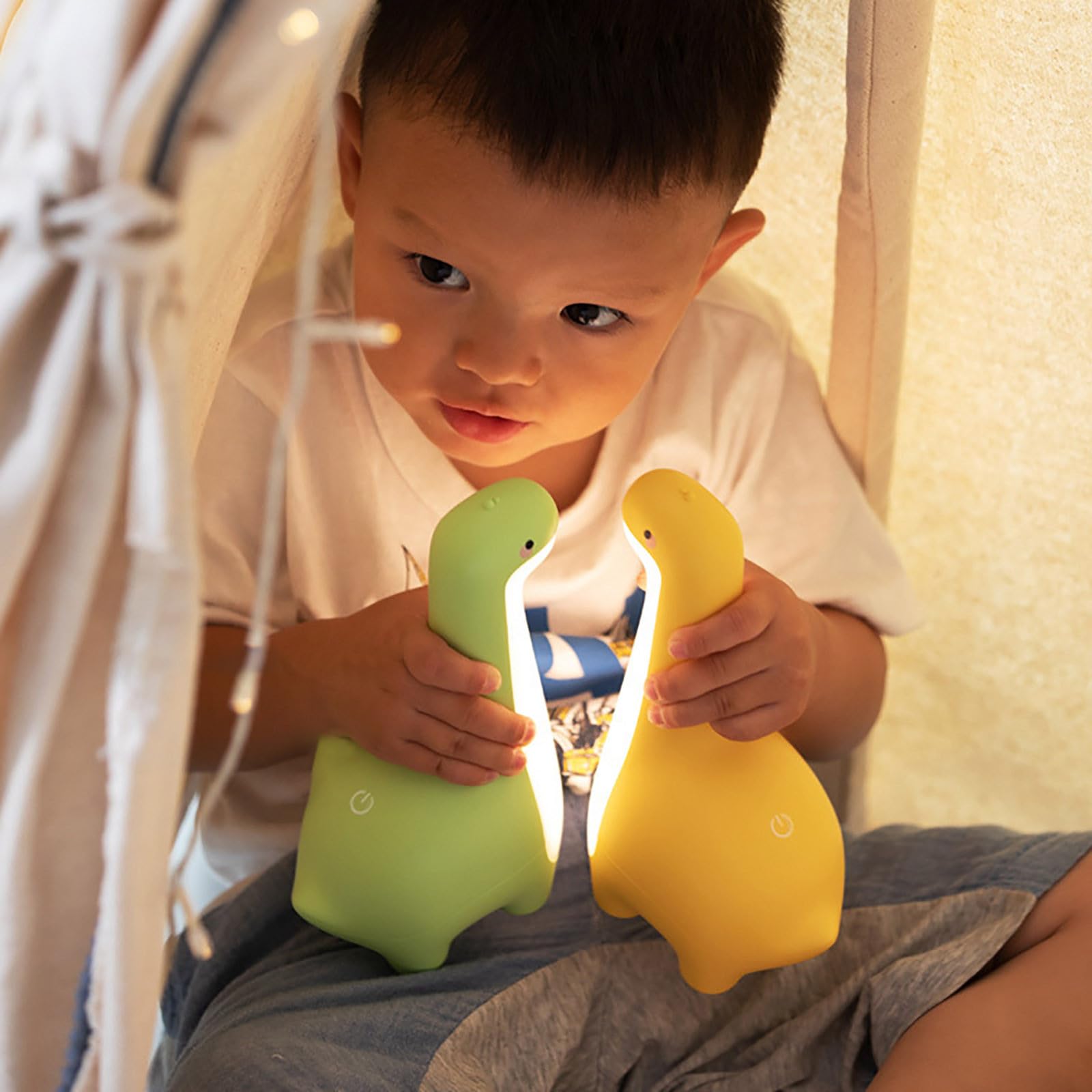 Linda luz nocturna LED de dinosaurio, regulable, recargable por USB, lámpara cálida suave para habitación de los niños, decoración de escritorio segura y divertida, ideal para niños y niñas