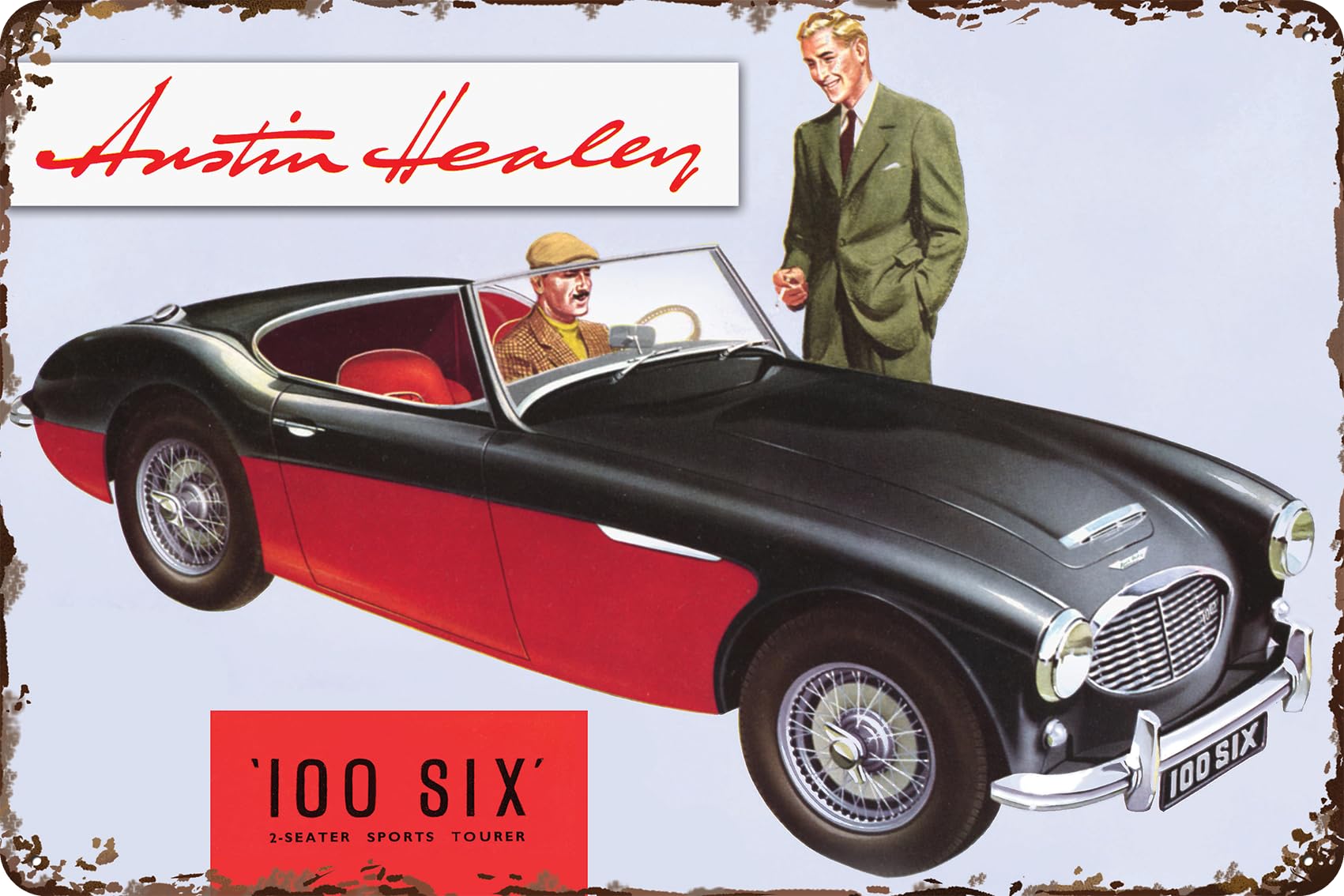 LUCKYLINDE Retro Blechschild passend für AUSTIN HEALEY Oldtimer Fans und Liebhaber, Werkstatt und Garagen Schild, 20 x 30 cm - 100 six V2