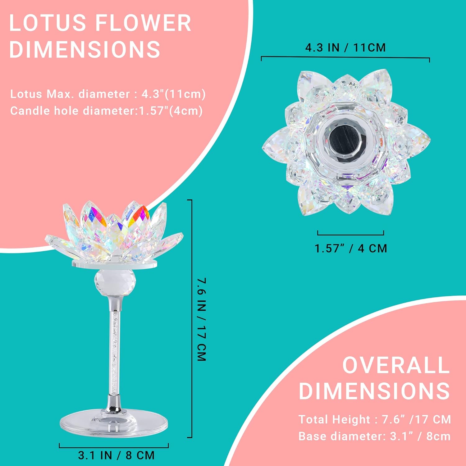 Crystal Candle Holders Set of 2, Lotus Flower Tealight Holders with Clear Glass Base, Rhinestone Stand and Ball, Elegant Table Centerpieces for Home Decor, Wedding, Party