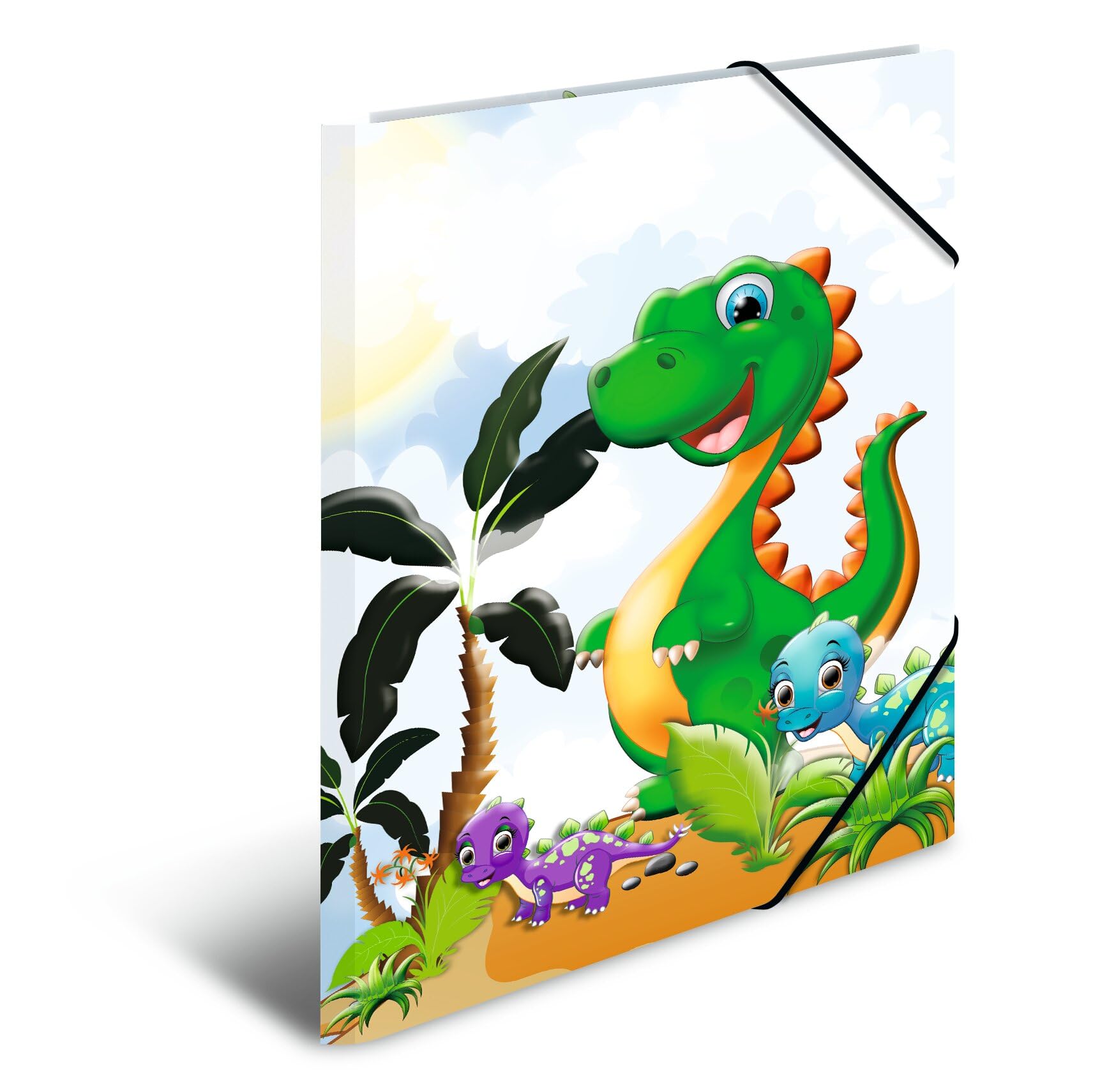 HERMA Folder A3 Dino Set, 3 Pieces, Corner Folder Made of Cardboard with Nursery Dinosaur Motif, Elastic Band