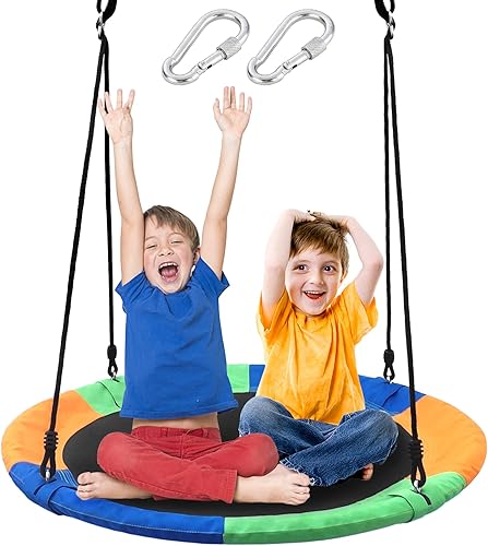 Miniatura 1 de Asiento de columpio de árbol de platillo para niños de 40 pulgadas para exteriores, columpio redondo para niños, resistente, seguro, duradero, fácil