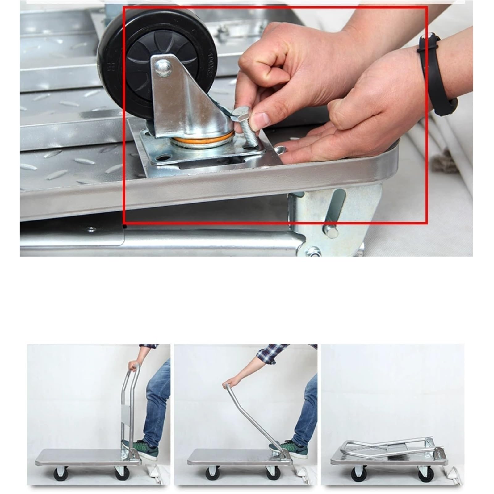 carrello Carrello a spinta, carrello robusto con piattaforma girevole, carrello pieghevole con pianale for spesa e garage
