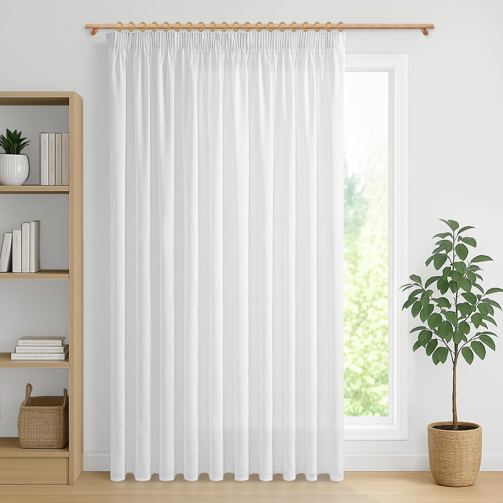 MRTREES Cortinas Lino de Salon Modernas Blancas 1 Pieza 300x240 CM Ultra Ancho Cortina Dormitorio Translucidas con Ganchos Cortinas y Visillos para Ventana Habitacion Matrimonio Comedor Global Recycled Standard Global Recycled Standard Global Recycled Standard