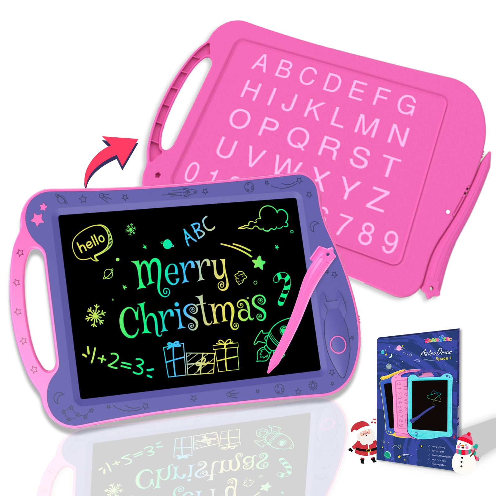 HOMESTEC AstroDraw Juguetes niñas 2 3 4 5 6 años, tableta de escritura LCD, pizarra mágica infantil, tablero de dibujo electrónico, juegos educativos regalo bonitos para niña 2+ años (Púrpura/Rosa)