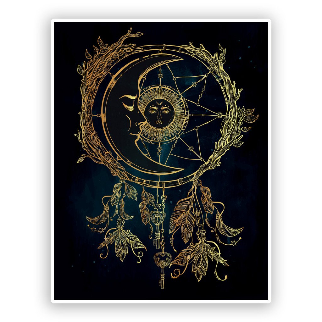 Destinationvinyl Multi 2 X 10Cm/100Mm Sun Moon And Stars Dream Catcher Vinyl Sticker #7418