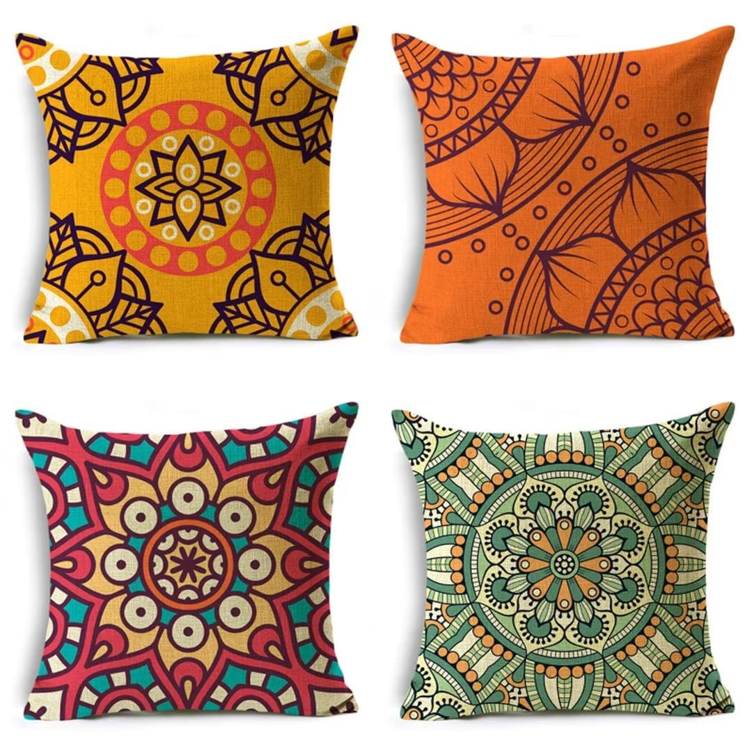 Housse de coussin velours 40x40 cm lot de 4 style bohème chic vintage pour décoration canapé salon