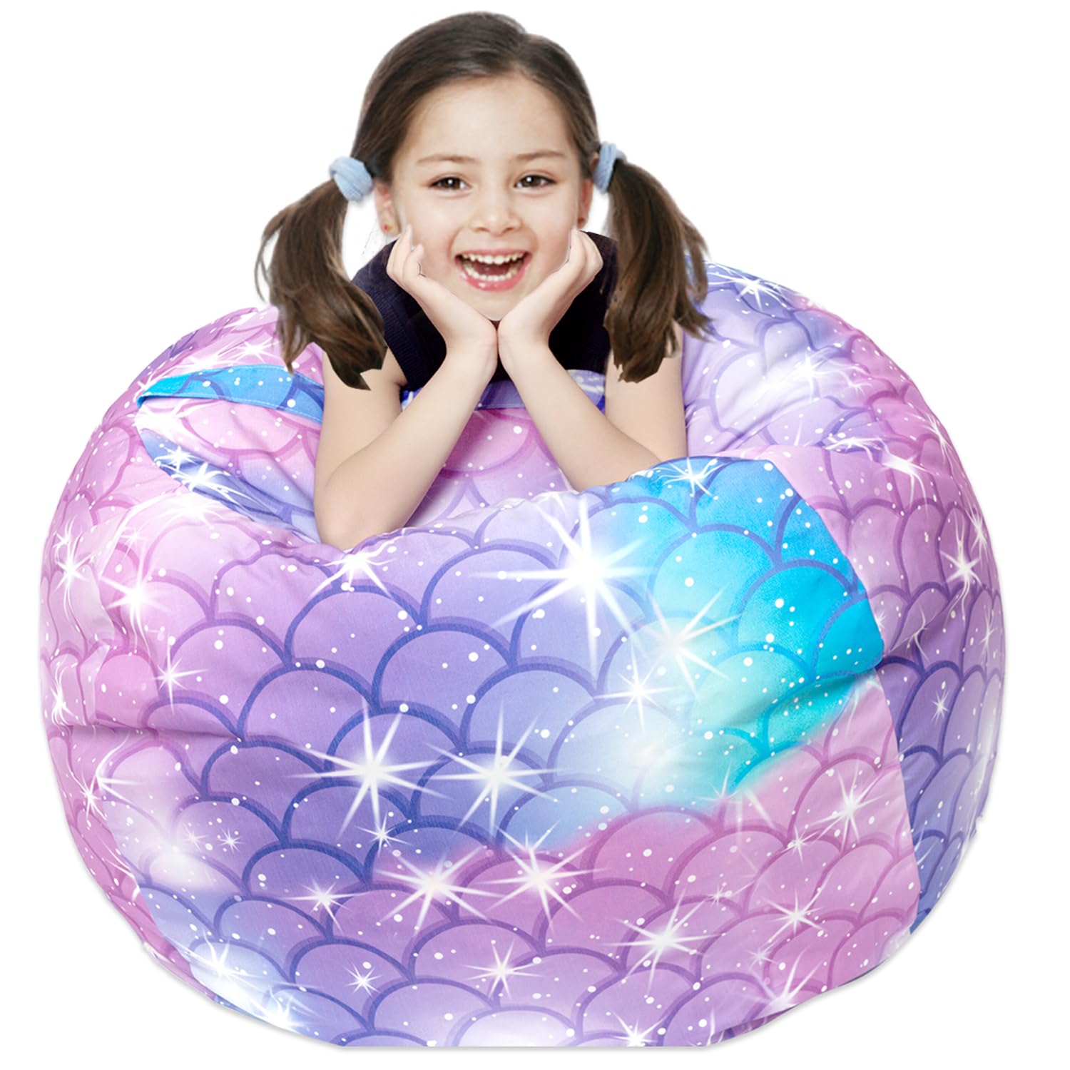 LOLOMLO Stuffed Animal Storage Bean Bag Chair Cover, Hold Kids Plush Toys Blankets Towels Beanbag (Cover Only), Canvas Floor Circle Stuff Sit Seat