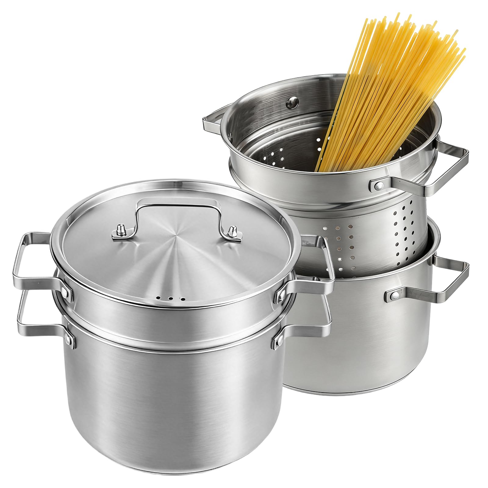 GREENSAPPIRE 4L Stainless Steel Pasta Pot 24cm Strainer Lid Stockpot