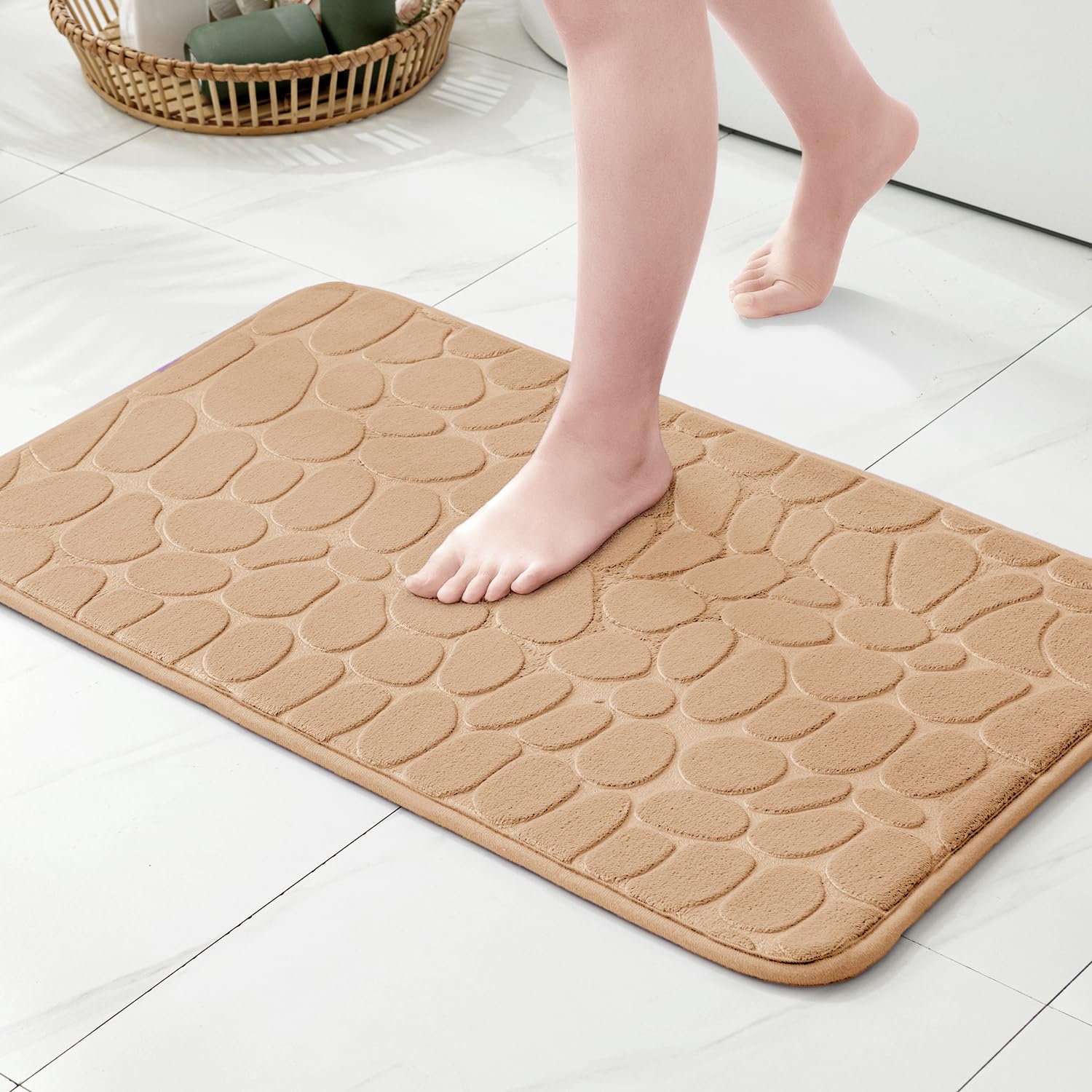 Tappetino Doccia Antiscivolo Memory Foam – Asciugatura Rapida, Extra Assorbente, Misure 50x80 Cm, Colore Cammello