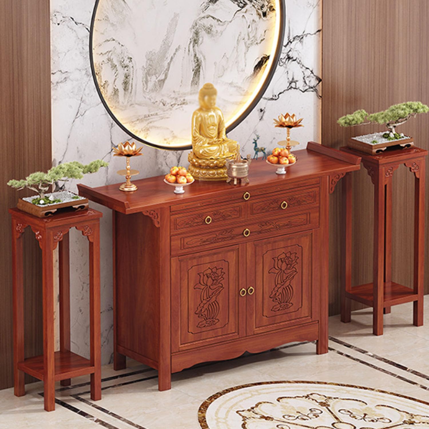 NHPJFDC Buddhist Prayer Altar Table, Wooden Shrine Cabinet, Pedestal Offering Table (26.8 * 19.3 * 42.5in+Flower Terrace)