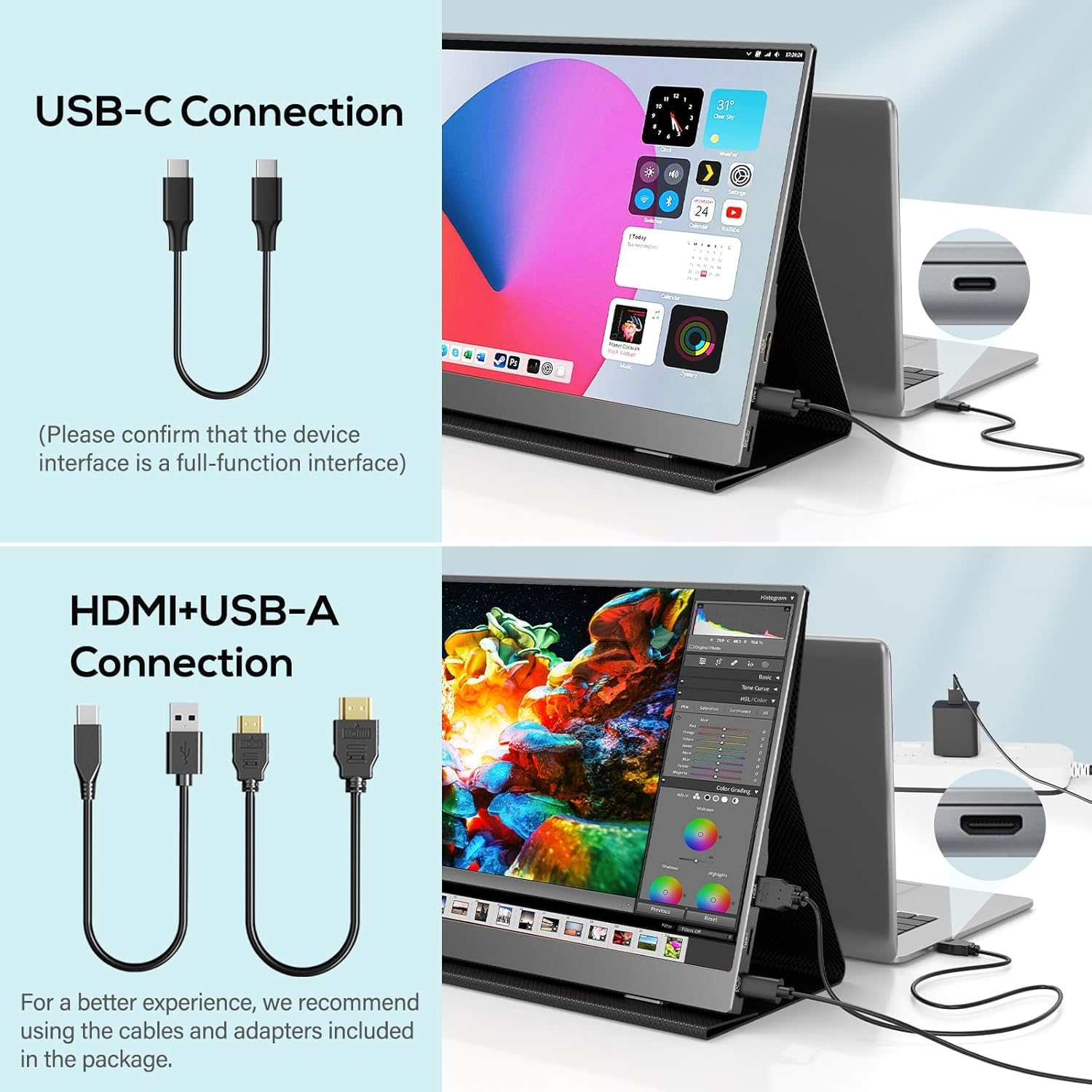 COOLHOOD Portable Monitor 15.6 Zoll, Tragbarer Monitor IPS 1080P FHD HDR, Mobiler Bildschirm with Mini HDMI/USB C, für Laptop, Mac, Gaming, PC, PS5