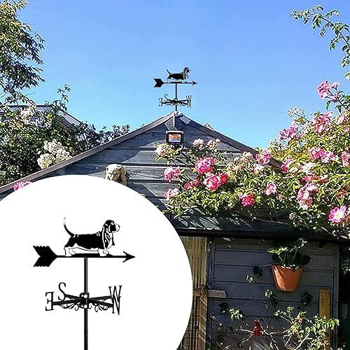 Miniatura 2 de Veleta de metal para perros y pollo, diseño de flechas negras con techo de montaje para exteriores, granja, patio, jardín, kiosco, basset hound