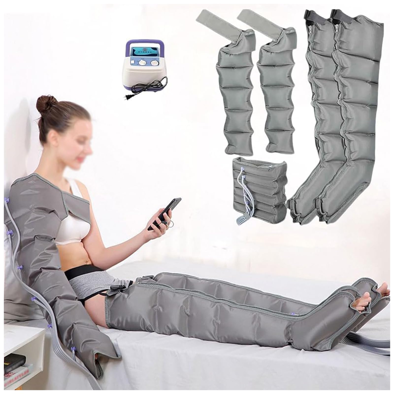 Botas masajeadoras de piernas de compresión de aire, terapia de presión para mejorar la circulación, diseño de 6 cavidades para pies, brazos, piernas, recuperación de cintura y relajación