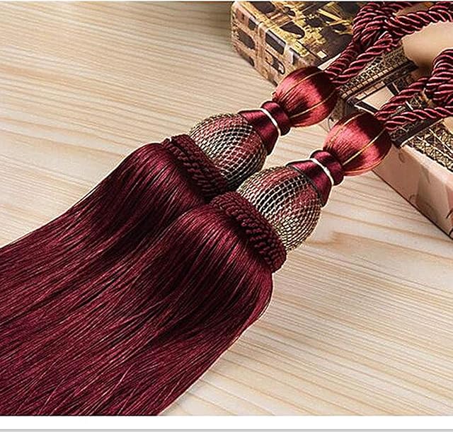 IHC Handmade Curtain Clips Rope Tie Band VS Lob Fring Tiebacks Europe Buckles Holdbacks Tassel Ball Rope/Set of 2 (Red)