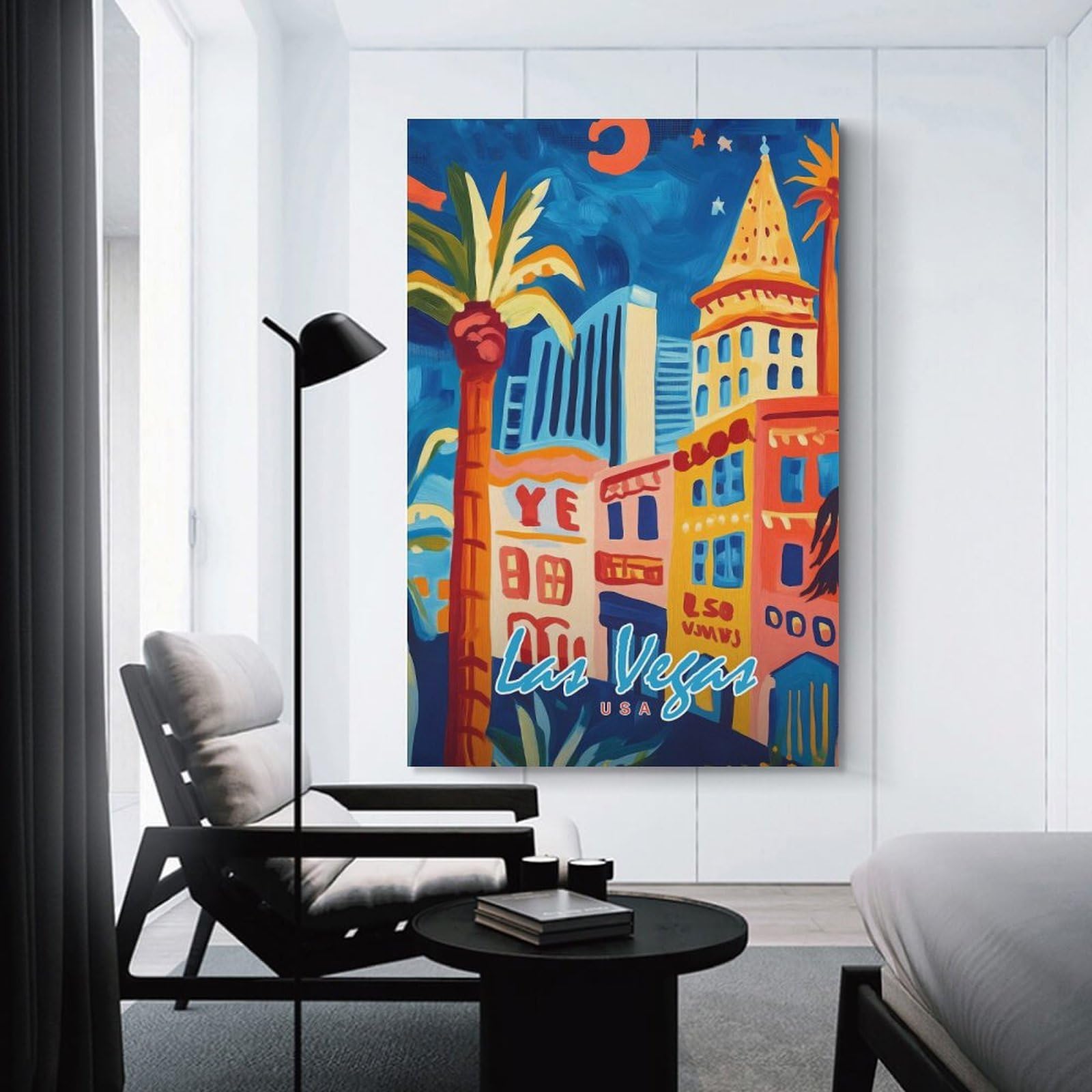 Junmoney Canvas Art Print Las Vegas Cityscape Painting, 08x12inch(20x30cm), for Office, Study Or Home Workspace, Decorative Artwork for Productive Spaces