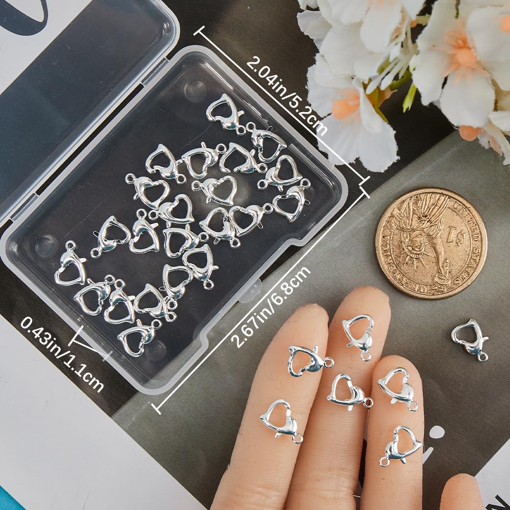 Beebeecraft 1 Box 30Pcs Heart Lobster Clasps 925 Sterling Silver Plated Brass Lobster Claw Jewelry Bracelet Clasps Connector with Jump Ring for Valentine's Day DIY Craft Jewellery Making - Image 3