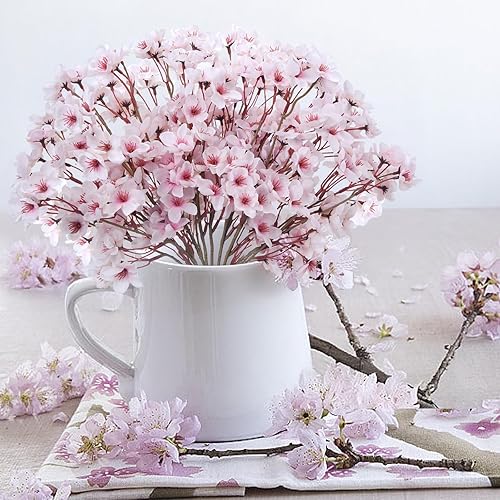 Miniatura 3 de HO2NLE 8 ramas de flores artificiales de seda sintética flores de cerezo flores falsas para el hogar jardín restrante hotel fiestas bodas centros de