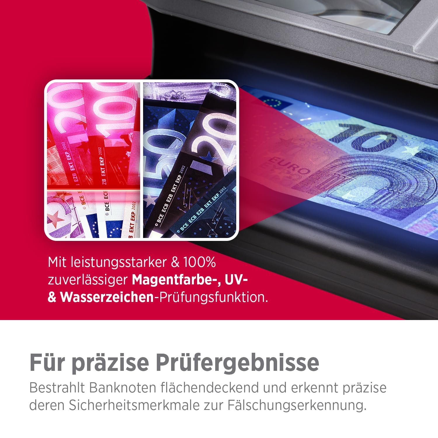 Olympia UV 588 Geldscheinprüfgerät | UV-Lampe | Falschgeld Prüfer mit Magnetsensor | Geldprüfgerät für Banknoten | Falschgelderkennung | Banknotenprüfer LED-Technologie | Geldprüfmaschine Geldscheine