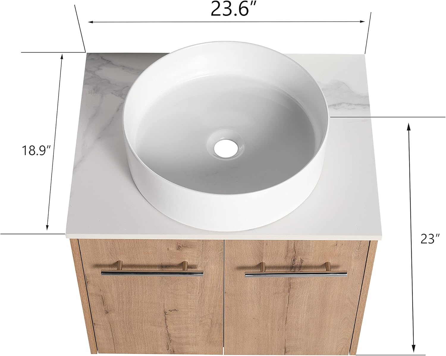 Malwee 24" Floating Bathroom Vanity with Sink, 24 Inch Single Sink Wall Mounted Bathroom Vanity, with 2 Doors and White Ceramic Basin Top, Modern Bath Wall-Hung Storage Cabinet (041-24)