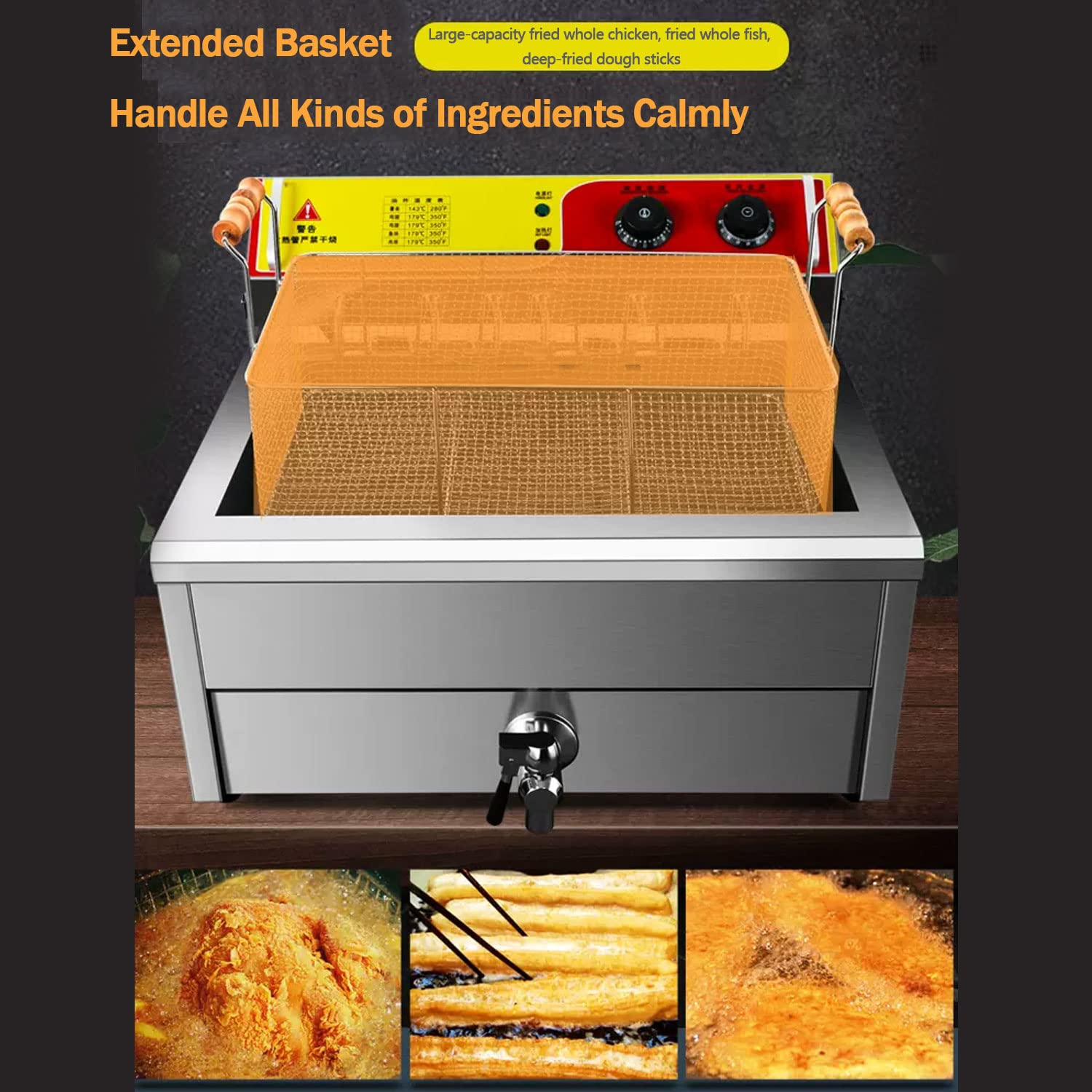 Freidora eléctrica, freidora, freidora de tanque de acero inoxidable pulido, freidoras para hogar y comercial, fácil de limpiar, freidora eléctrica grande para papas fritas, pollo y camarones (Size :