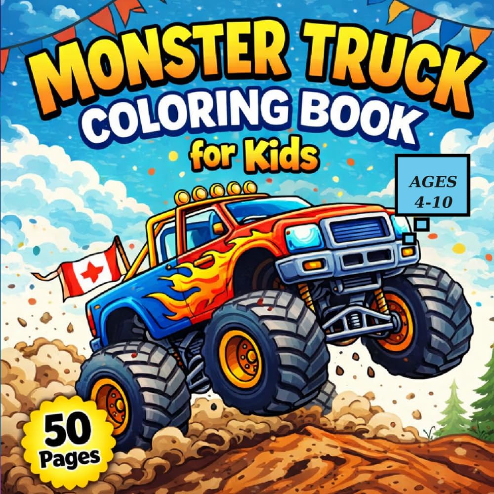 Super Monster Truck Coloring Book for Kids: Awesome Monster Truck Coloring Book for Kids Ages 4-10: Big Trucks, Crushing Cars and Crazy Fun – 50 Easy and Exciting Coloring Pages