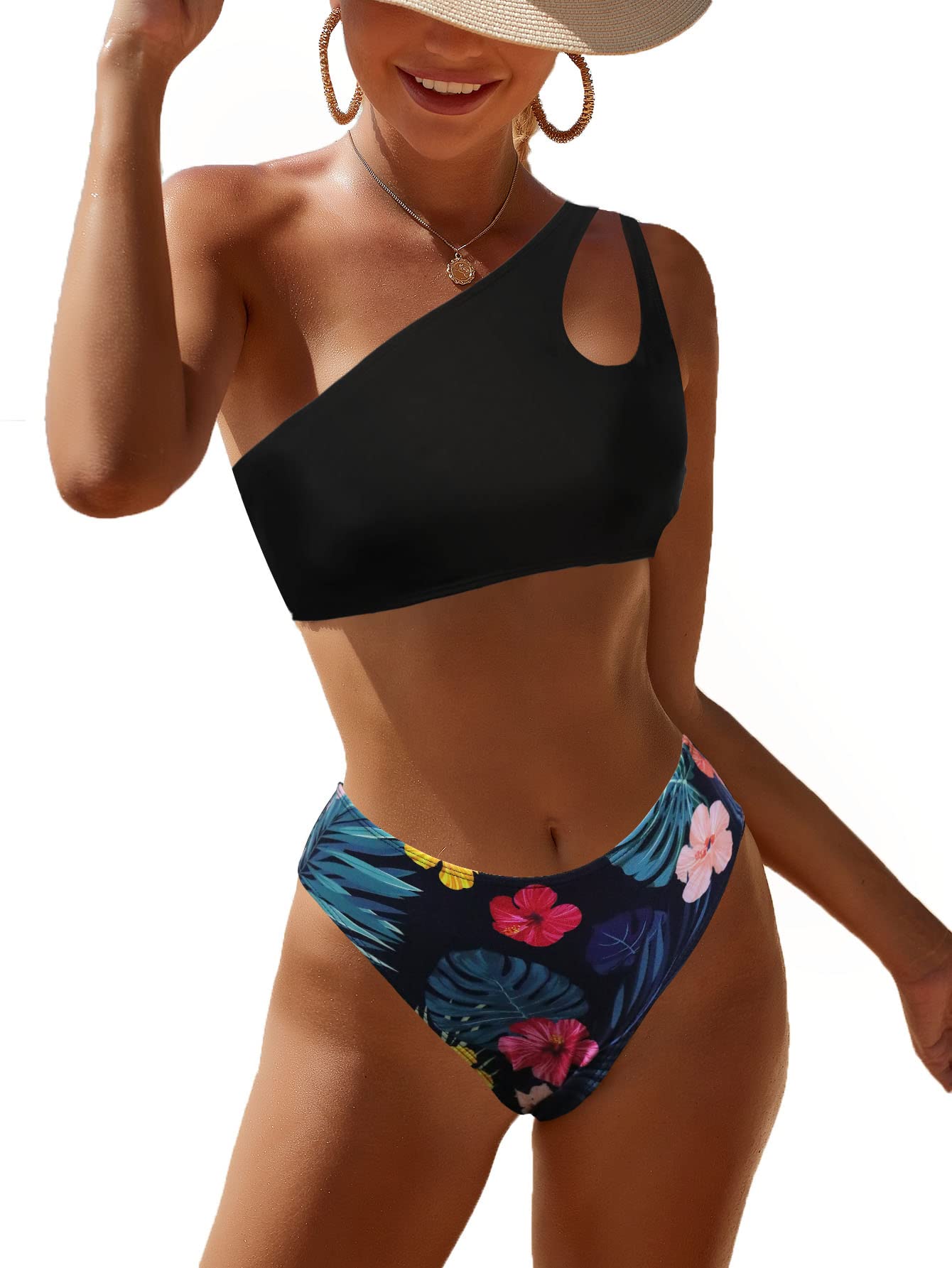 JFAN Traje de Baño Mujer Conjunto de Bikini Un Hombro Trajes de Baño Ahuecados Bañador Atractivo de Dos Piezas