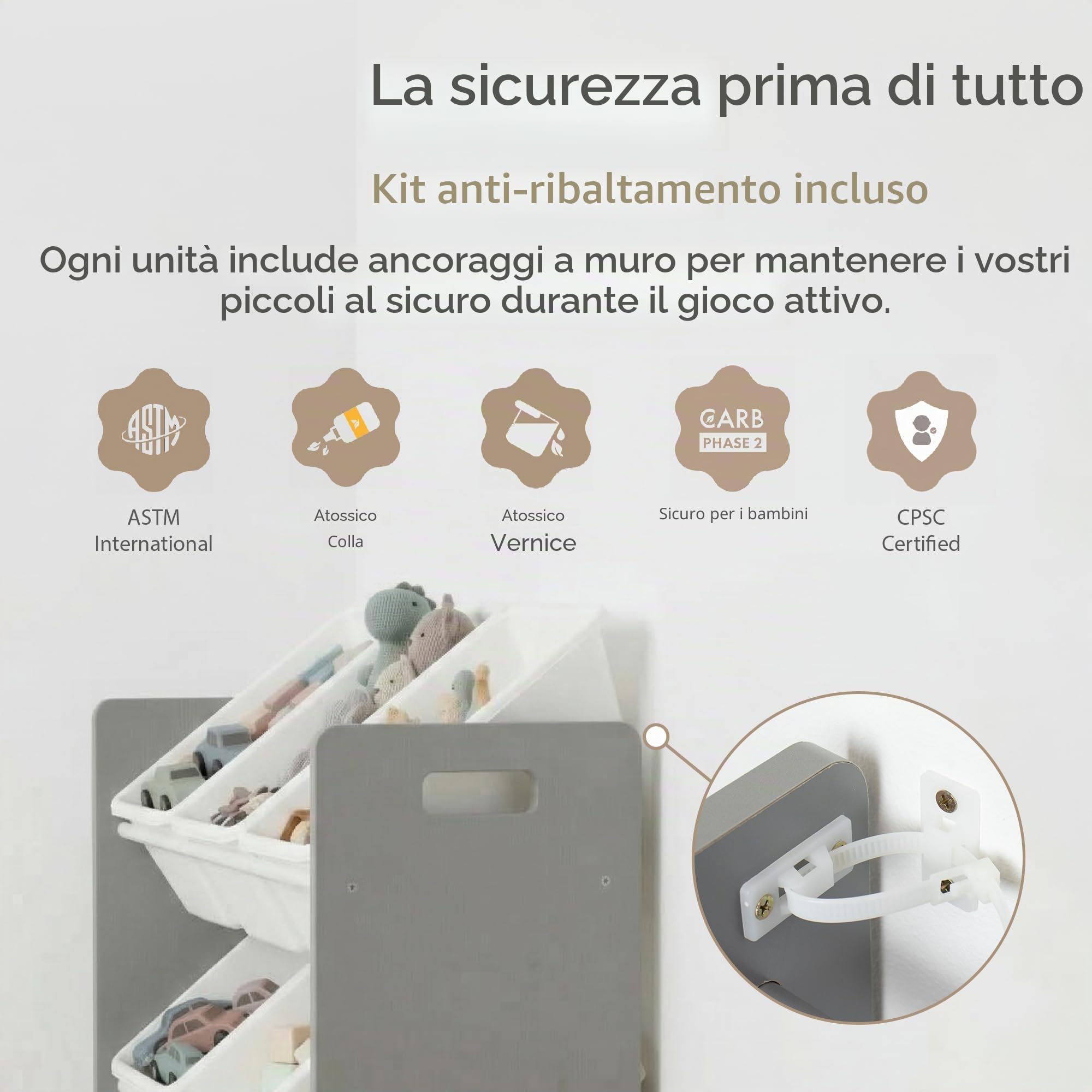 HumbleCrew Scaffale Bambini Moderno: Organizer Giocattoli con 9 Contenitori, Design Grigio/Bianco Elegante, Ideale per Camerette Stile e Ordinate