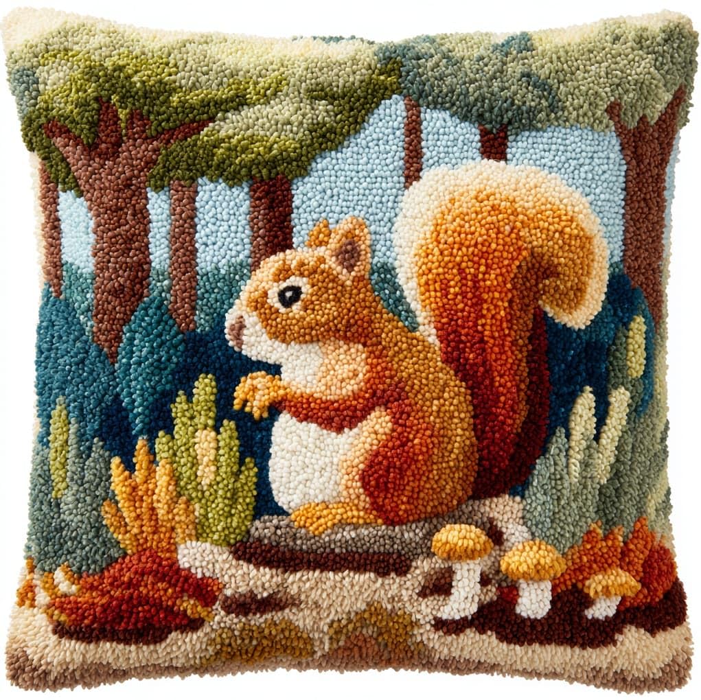 WallustrioaW Latch Hook Cushion kit 43x43cm,Cute Squirrel