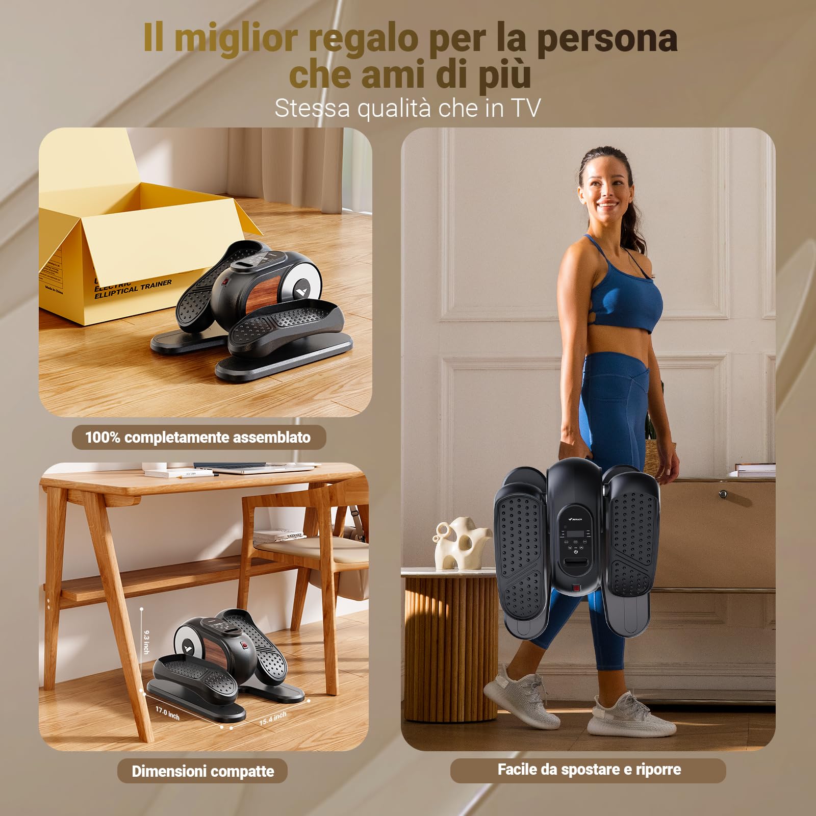 MERACH Mini Ellittica, Crosstrainer Silenzioso e Portatile per Casa e Ufficio, con Diversi Livelli Regolabili, Schermo LCD e Cinghie per le Gambe, Adatta per Anziani e Adulti