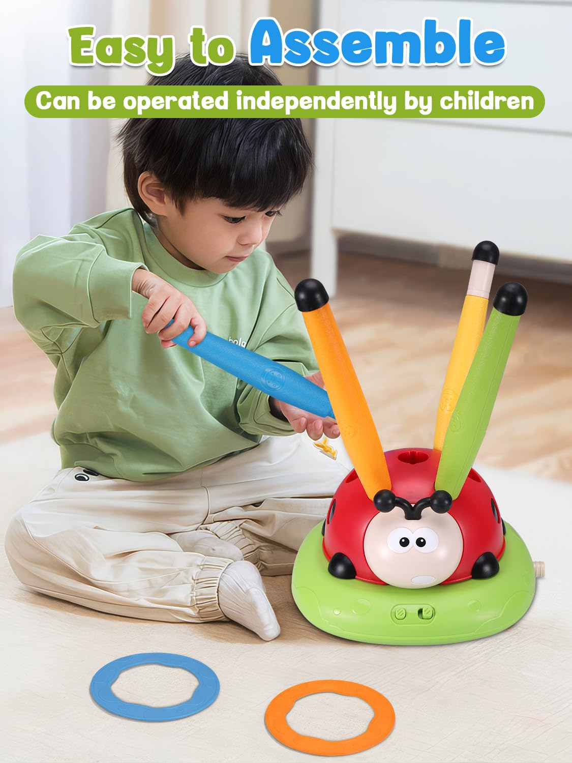 Kssvzz 3 in 1 Spiele für Kinder, Raketen Spielzeug, Seilspringmaschine Kinder, Ringwurfspiel für Kinders, Schaumraketen Launcher, Sport & Outdoor-Spielzeug für 3 4 5 6 7 8 9 Jahre