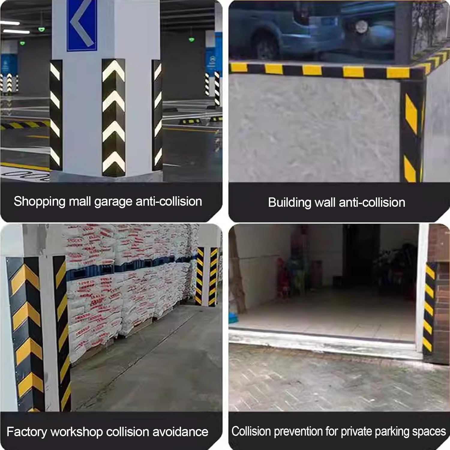 Rubber Corner Protector for Cars - Reflective Parking Garage Wall Guard with Yellow Strips, L-Shape 1cm Thick Corner Guard, Durable Wall Protection for Safe Parking