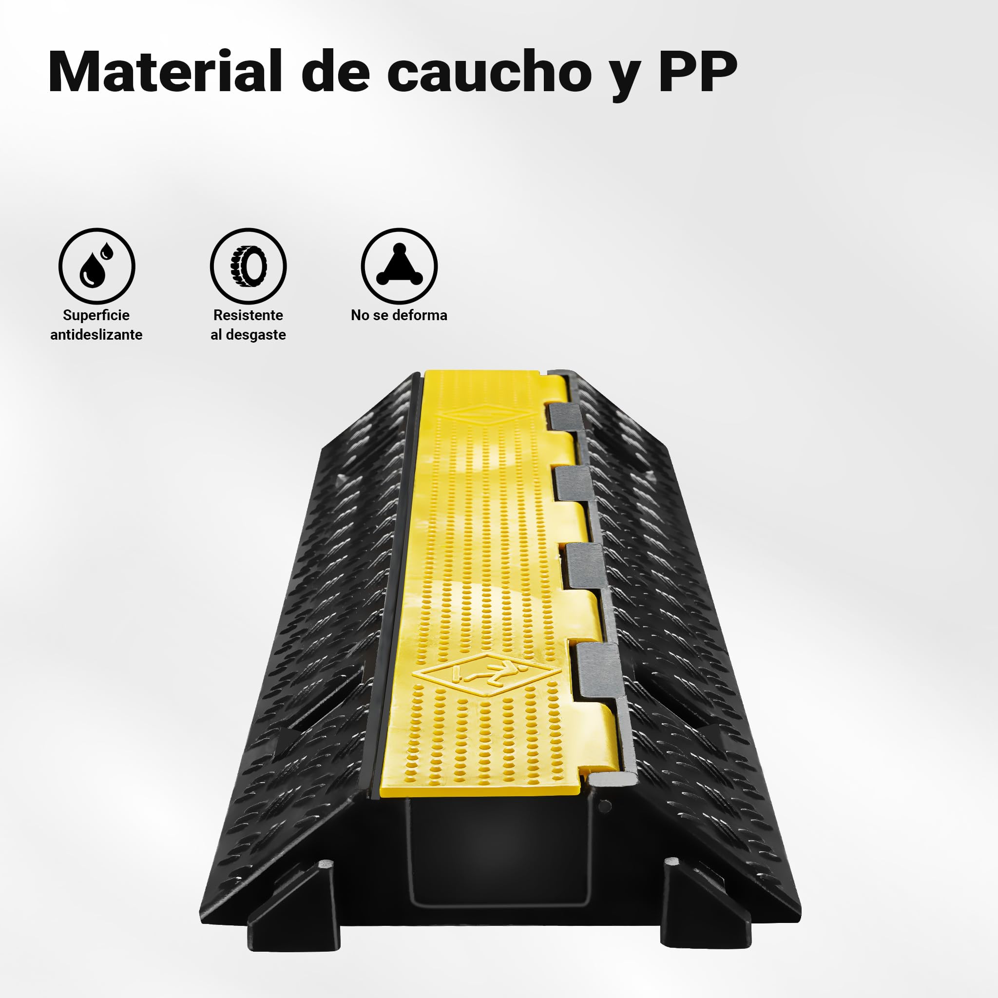 Rampa para Cables 98 x 26 x 6,5 cm, Canal pasacables con Capacidad de Carga de 15 t, protección contra el Paso de vehículos hasta 30 km/h, Protector contra pisadas, de PP y Goma.