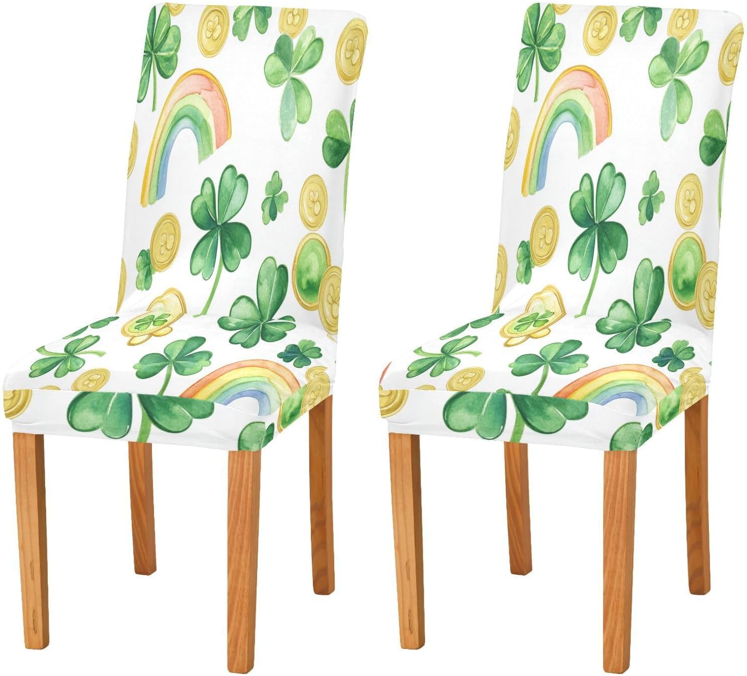 ALAZA Chair Covers for Dining Room, St Patrick Day Clover Rainbow Coins Stretch Chair Cover Sets Chair Protector Removable Washable for Ktichen Restaurant Hotel