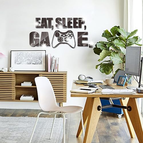 Miniatura 8 de Calcomanía de pared de espejo de juego Eat Sleep, calcomanía de pared acrílica para juegos, decoración de habitación de jugadores, letrero de arte