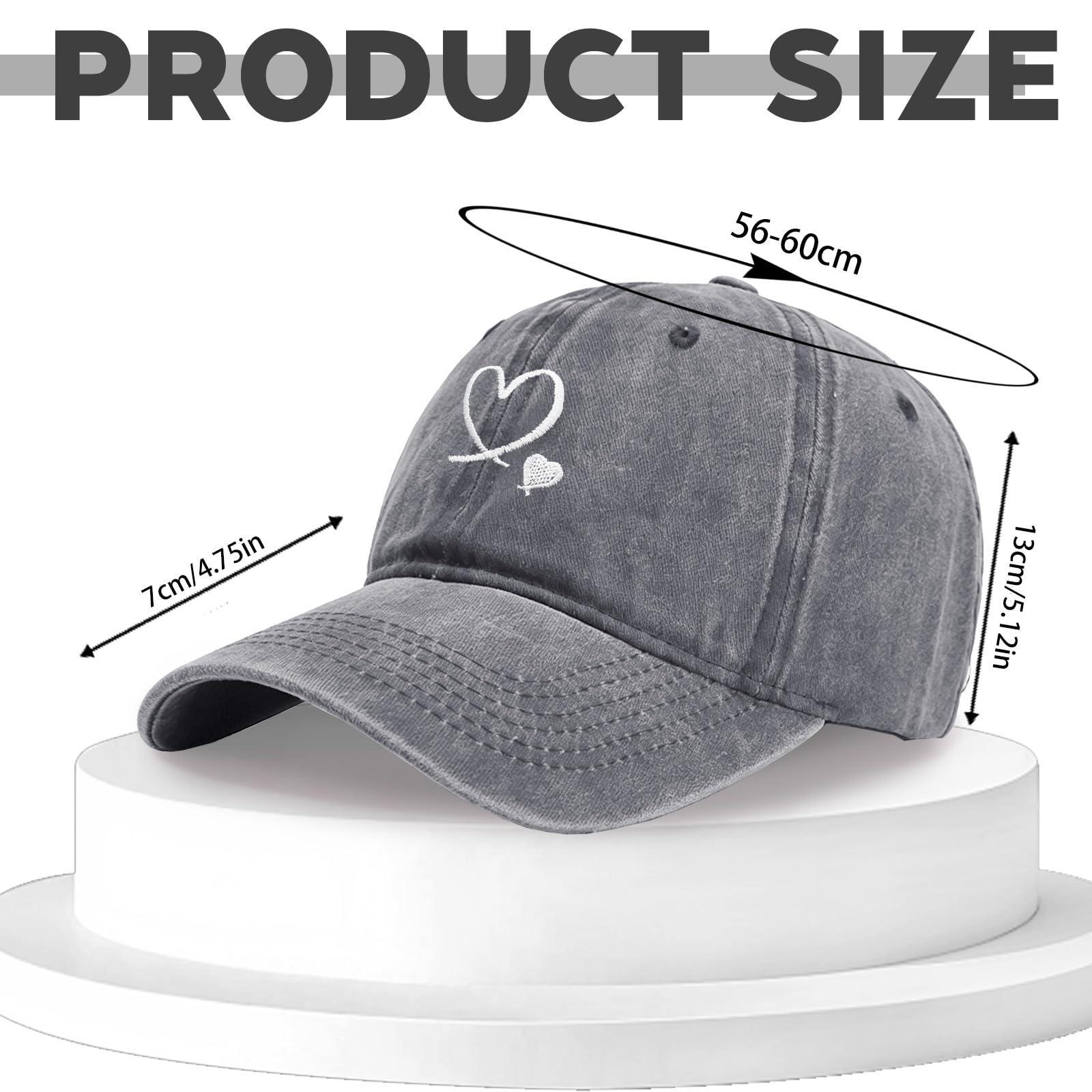 Gorra de béisbol con bordado de corazón, unisex, ajustable, de algodón — view 2