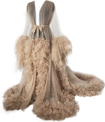 BATHGOWN Tulle Robe Dressing Gown Perspective Sheer Long Puffy Pregnancy Photoshoot