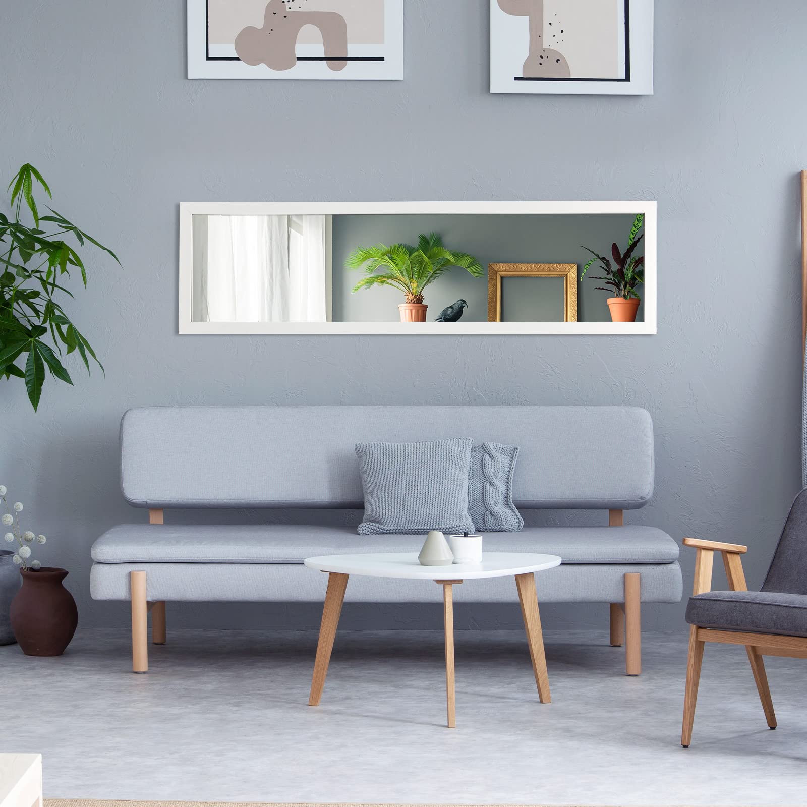 RELAX4LIFE Specchio da Parete a Figura Intera 119 x 33cm, Specchio Rettangolare, da Appendere Sopra la Porta, Specchio Moderno per Camera da Letto, Spogliatoio e Ingresso (Bianco)