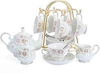 CHENPH Chrysanthemum 22-Piece Porcelain Tea Set for 6 - Teapot, Cups, Saucers, Creamer, Sugar Bowl & Spoons, Elegant Gift